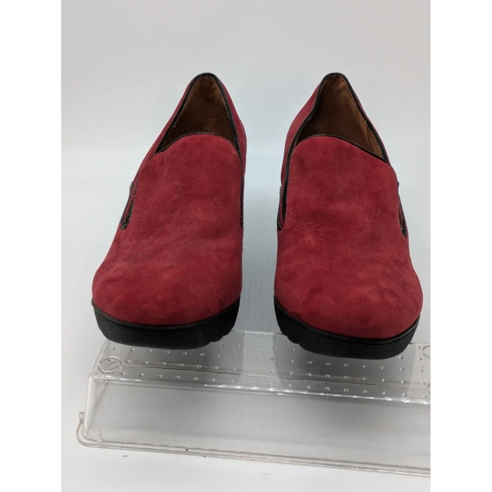Donald J Pliner Melia Womens 9.5 M Red Suede Wedge Loafers Slip On Heels